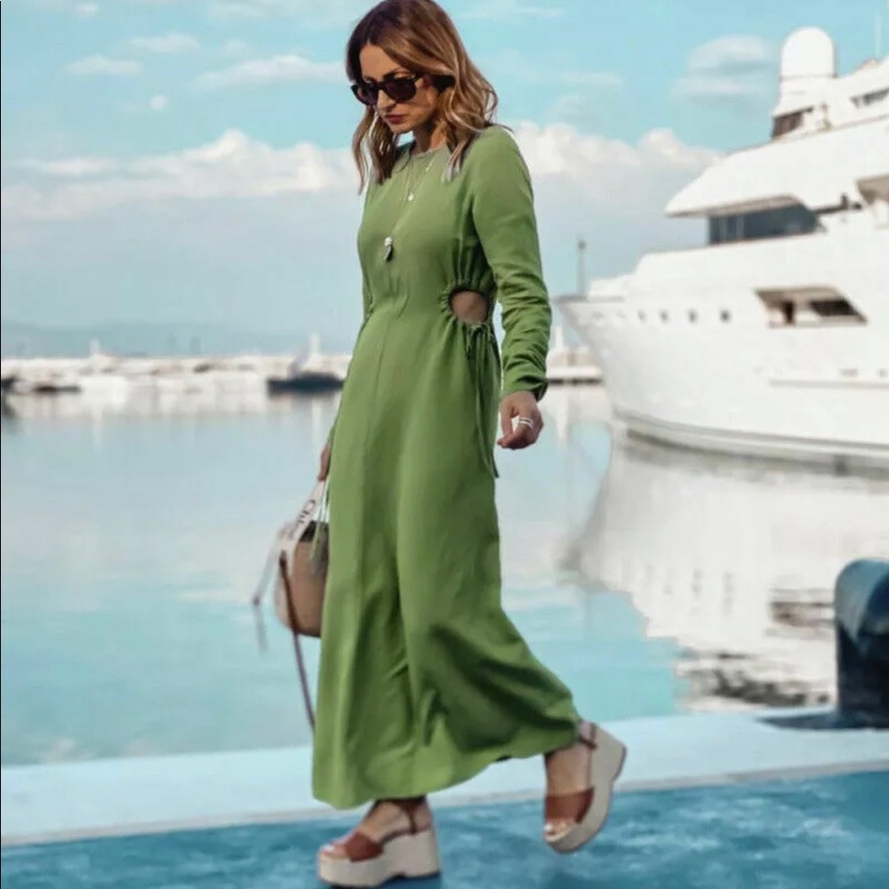 NWT ZARA Green Midi Dress Size XS